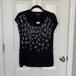 INC NWT black leopard sequined tee.